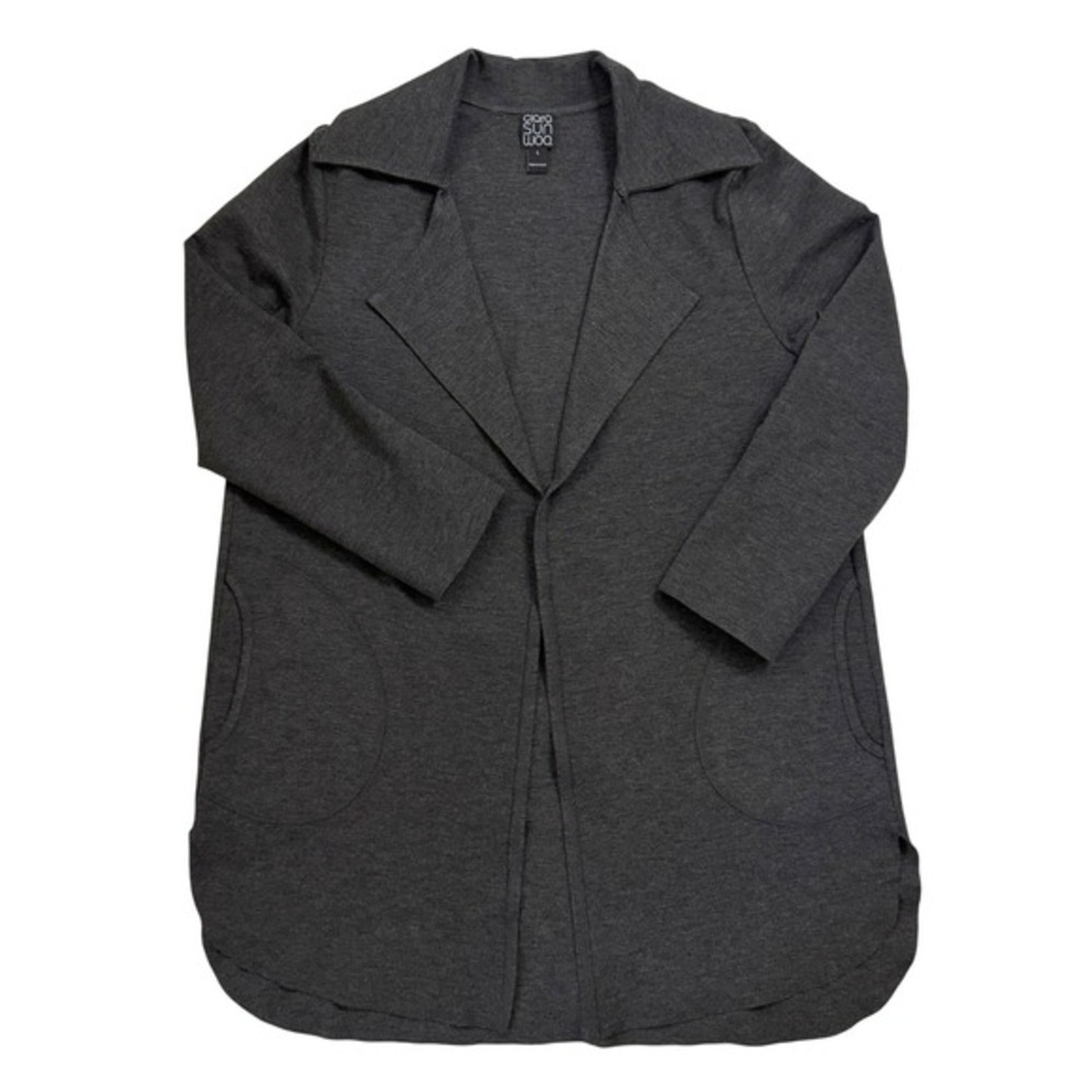 Clara Sunwoo Open Front Cardigan Jacket Charcoal Ponte Knit Pockets Size‎ L